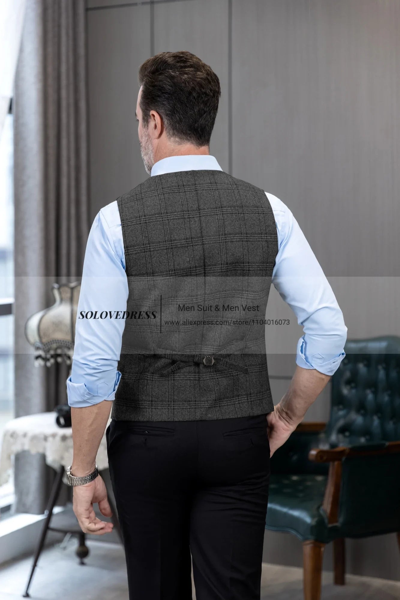 Men’s Vintage Tweed Plaid Vest – Classic Slim Fit Waistcoat for Weddings & Business