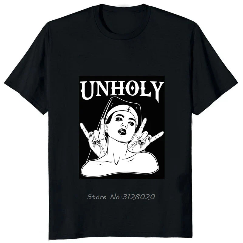 "God Is Busy, Can I Help You?" Unholy Nun Graphic T-Shirt – Edgy Satanic Humor Tee for Rebels, Heretics & Hipster Heathens | Lizard Vigilante Exclusive