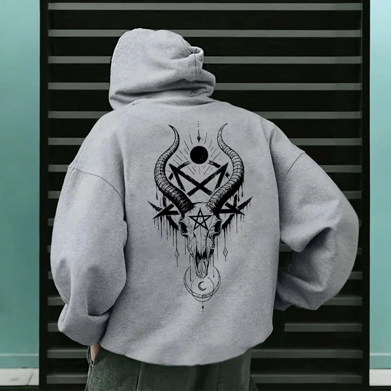 Gothic Demonic Face Hoodie – 666 Inverted Cross Streetwear Pullover For Men Autumn Winter