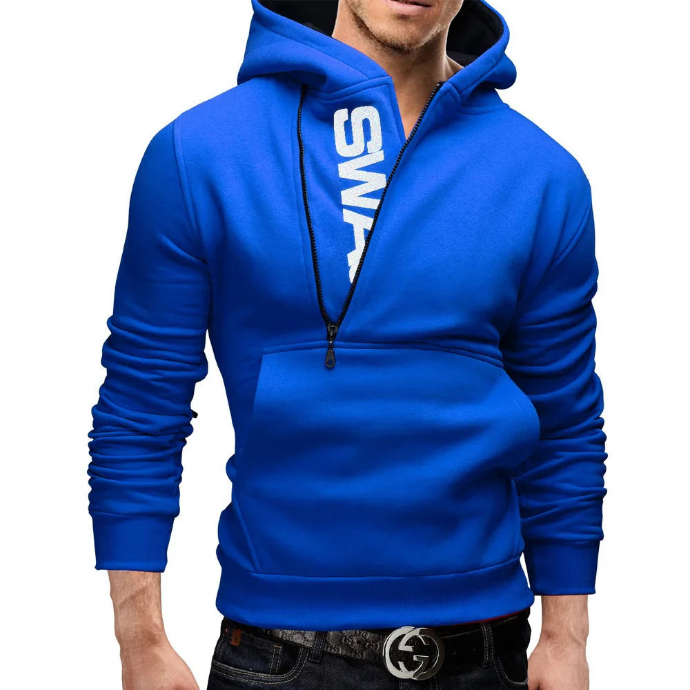 Men's Slim Fit Hoodie with Zipper Pocket – Casual Polka Dot Print Sweatshirt for Autumn & Winter