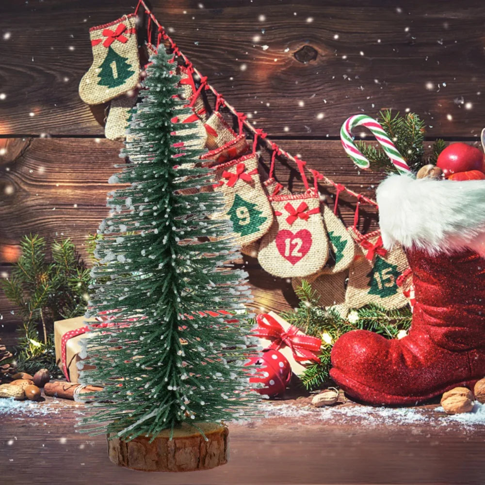 Snow-Kissed Mini Pine — Desktop Christmas Tree with Natural Wood Base (10–40 cm), Cozy Winter Decor for Home, Office & Parties