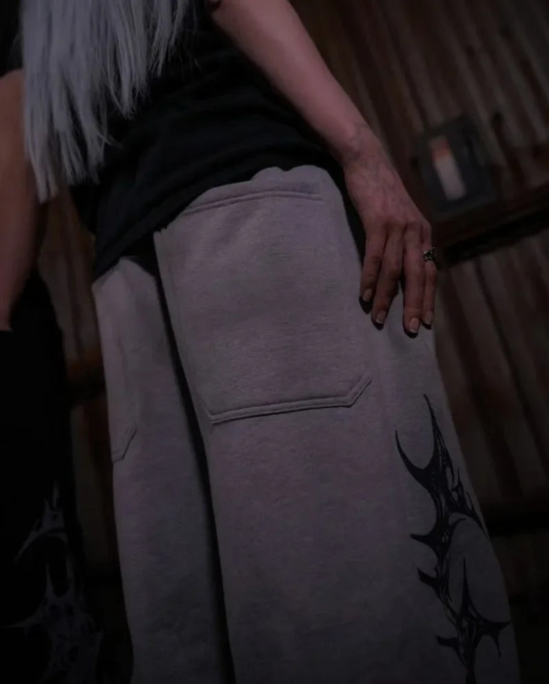 Shadow Vibe Y2K Gothic Harajuku Elastic Waist Pants – Loose Fit Hip-Hop Streetwear for Men & Women