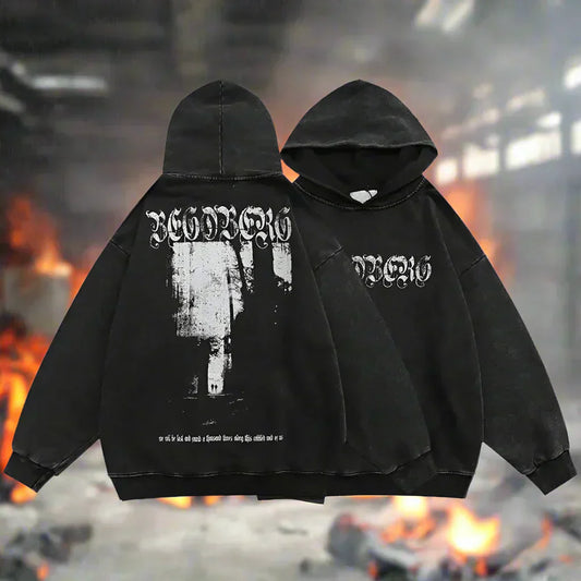 Vintage Gothic Skeleton Hoodie – Y2K Streetwear Sweatshirt with Bold Letter Print, Cotton Long Sleeve Pullover