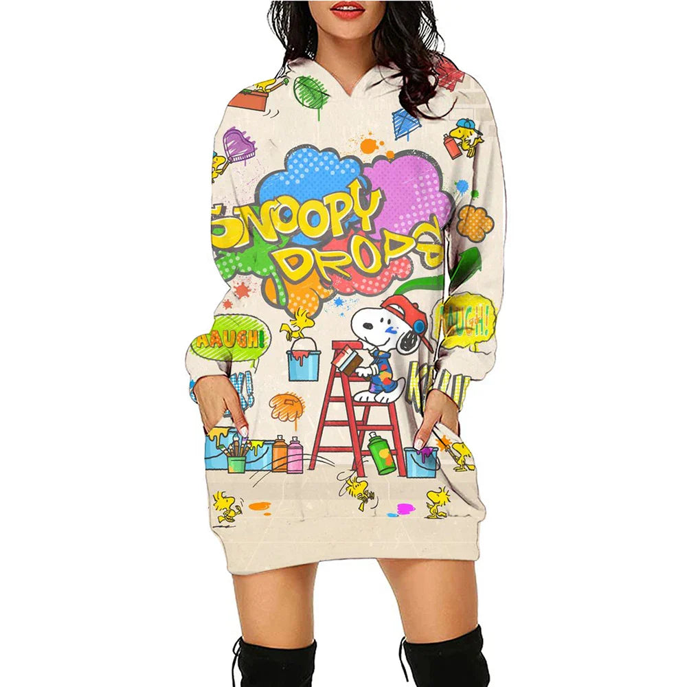 Snoopy Women’s Hoodie Dress – Y2K Streetwear 3D Cartoon Pullover Winter Fashion
