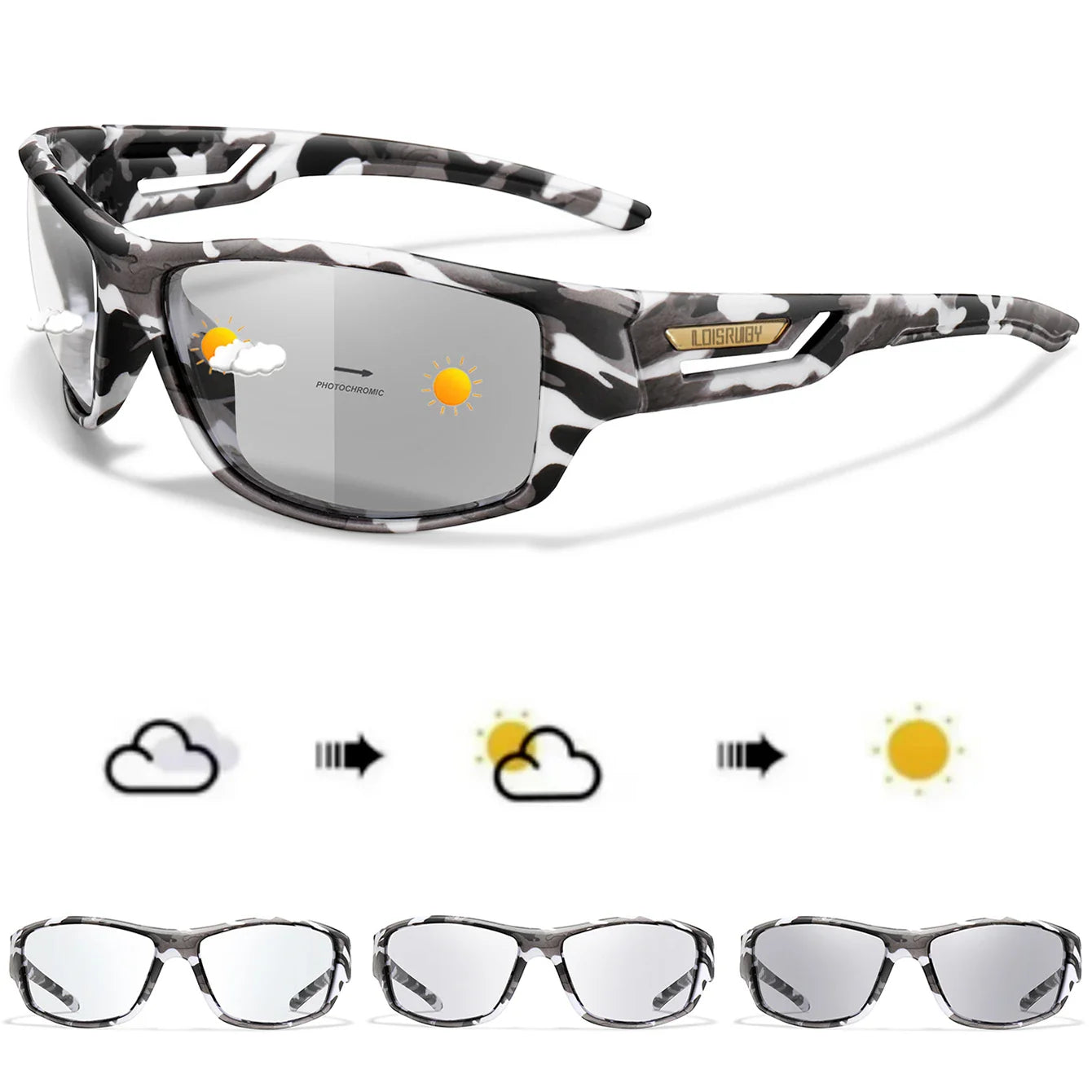 LOISRUBY CamoShift Photochromic Cycling Sunglasses – Road-Ready Vision for Every Light & Every Ride