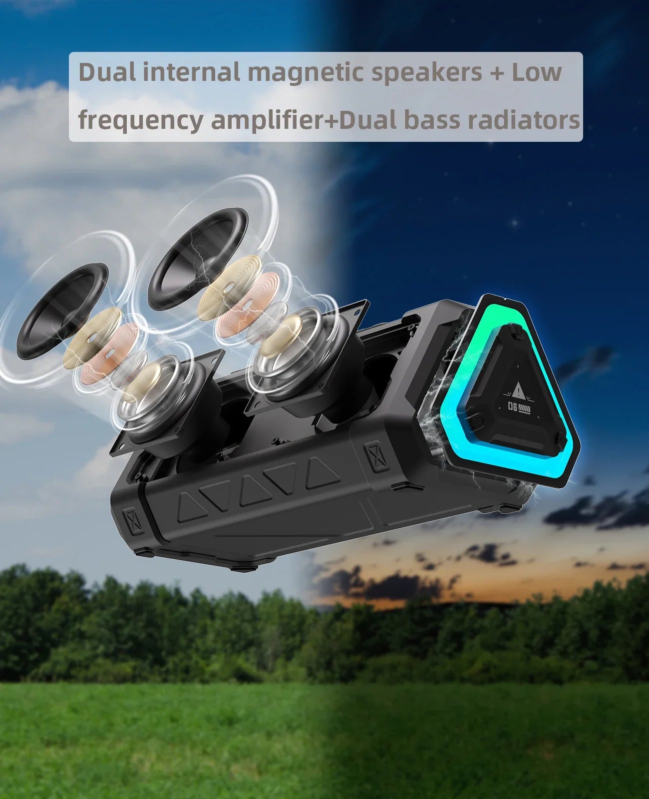 Easy To Use, MLOVE P3 Outdoor Bluetooth Speaker, 40W Power, IPX7 Waterproof, Bluetooth 5.3, RGB Light, Micro SD Card, Stereo Sound