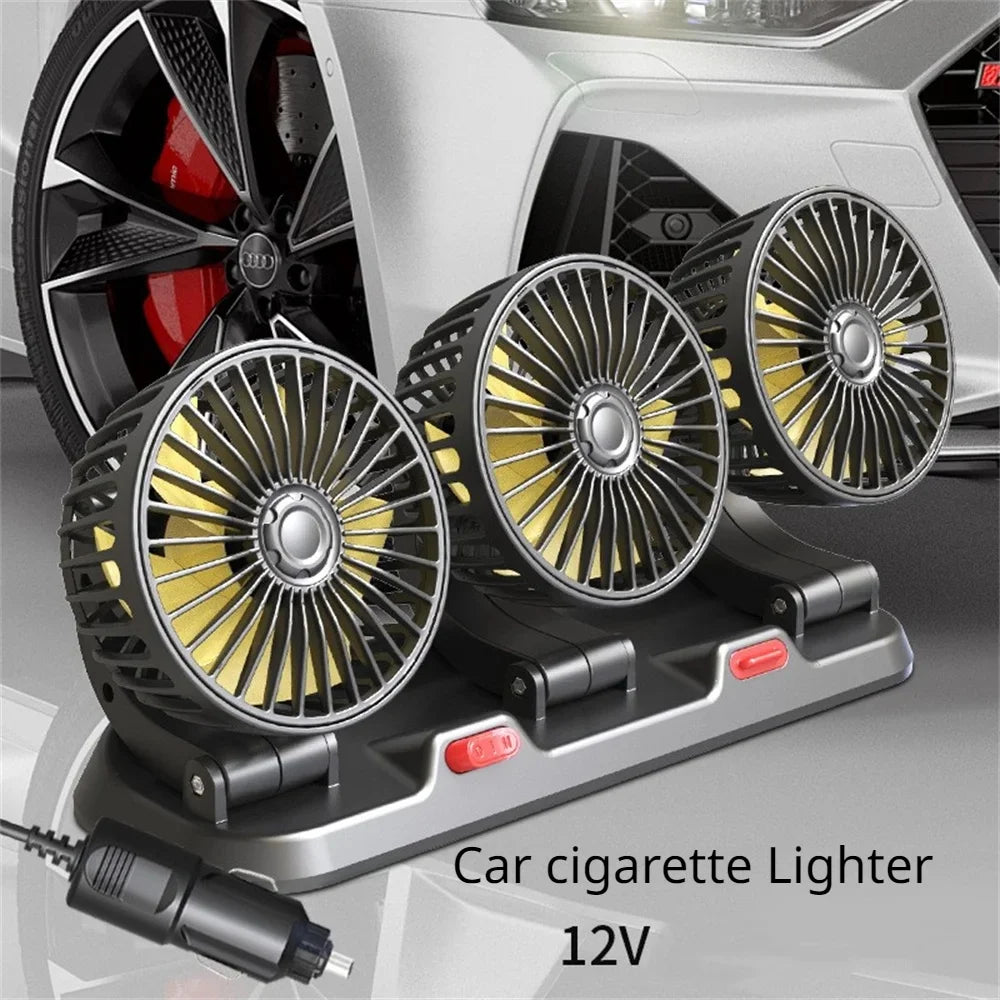 360° Triple-Head Car Fan – USB/12V/24V Adjustable Electric Air Cooler for Cars, Trucks, Desk, and Travel