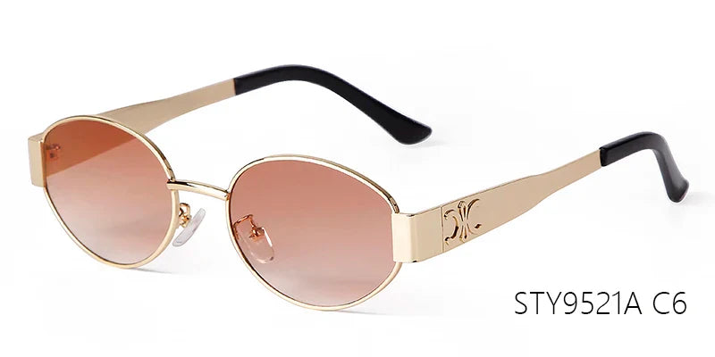 Retro Metal Frame Oval Sunglasses – Vintage 90s UV400 Gradient Shades for Men & Women