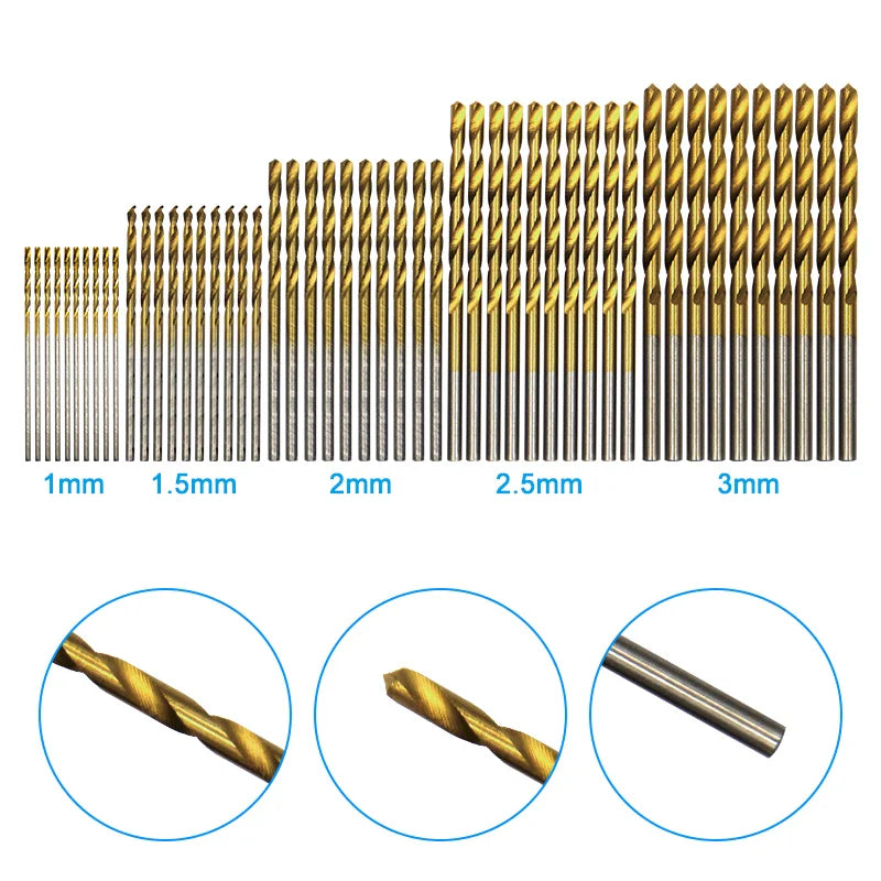 Riff Cut 50pc Titanium Micro Drill Bit Set – 1-3mm High-Speed Steel for DIY Wood & Soft Metal Precision Jobs