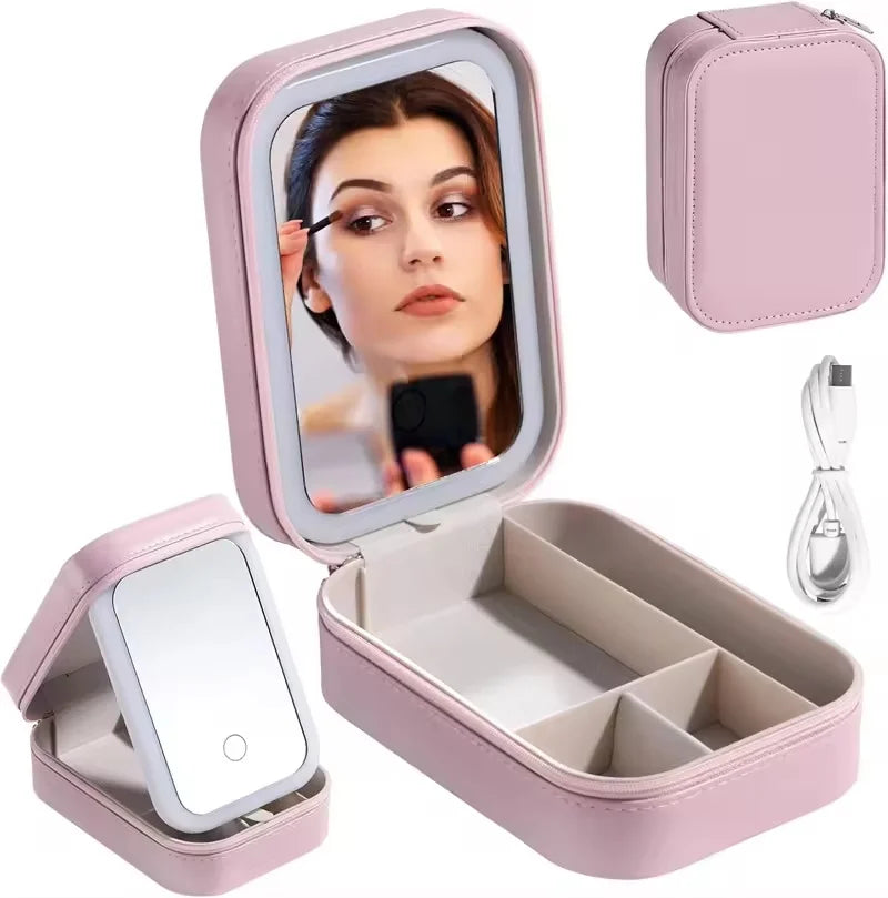 THOOBO! GlowVault Rechargeable LED Makeup Mirror Travel Case – 3-Color Light, Smart Cosmetic Storage Box, Ultra-Portable Beauty Companion