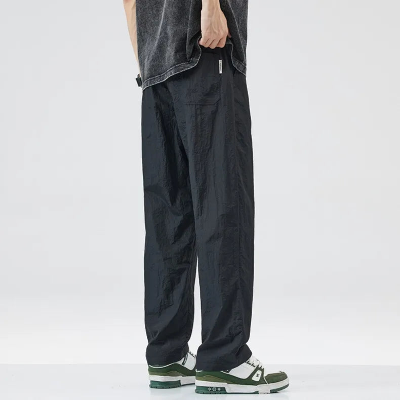 KUBRO Ice Silk Men’s Summer Power Pants – Breathable Black & Gray Business Casual Straight-Leg Sweatpants