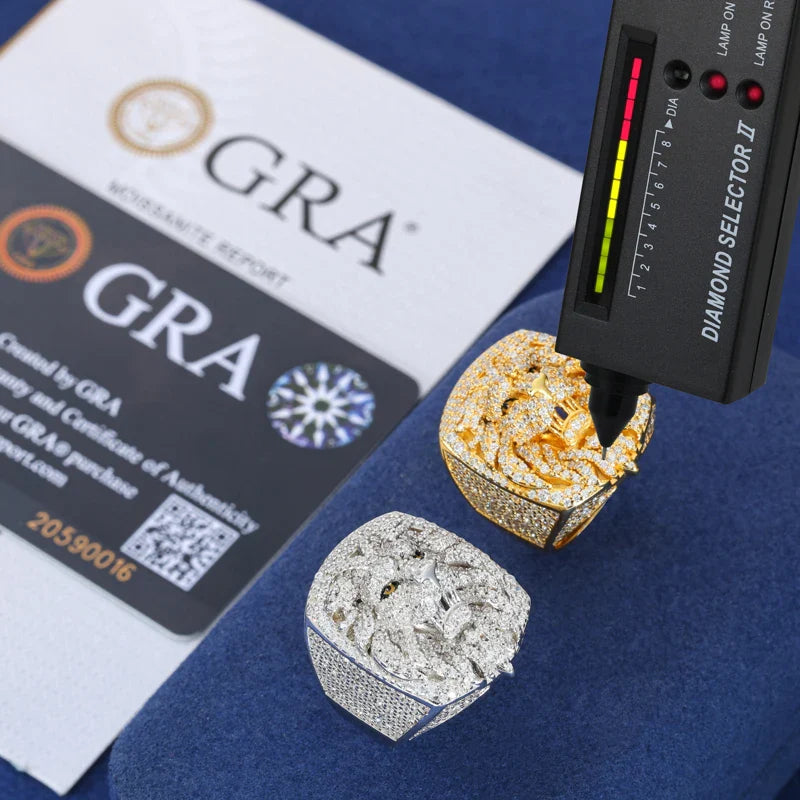 Dominion S925 VVS Moissanite Lion Ring – Precision-Crafted Sterling Silver Alpha Statement Band for Men | Tested D Grade Ice, Prong Set Power Symbol