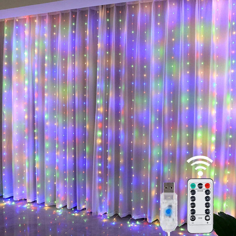 THOOBO! SparkLoom LED Curtain Fairy Lights — 8-Mode USB Remote Festoon String for Christmas, New Year & Home Décor ✨