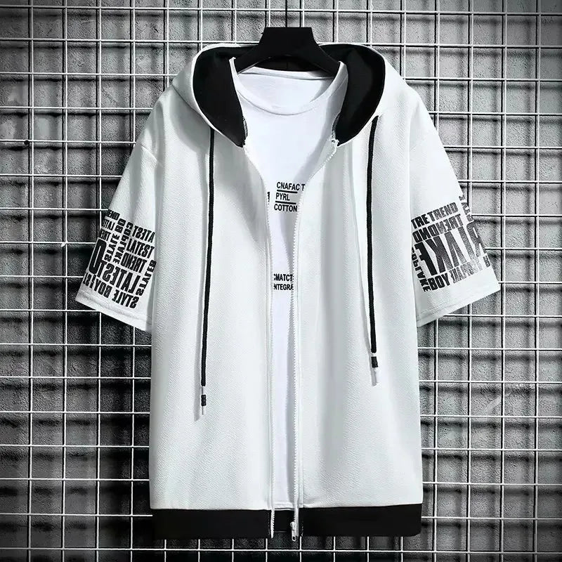 Street Reaper Zipper Hooded Summer Tshirt Men’s Short Sleeve Casual Top