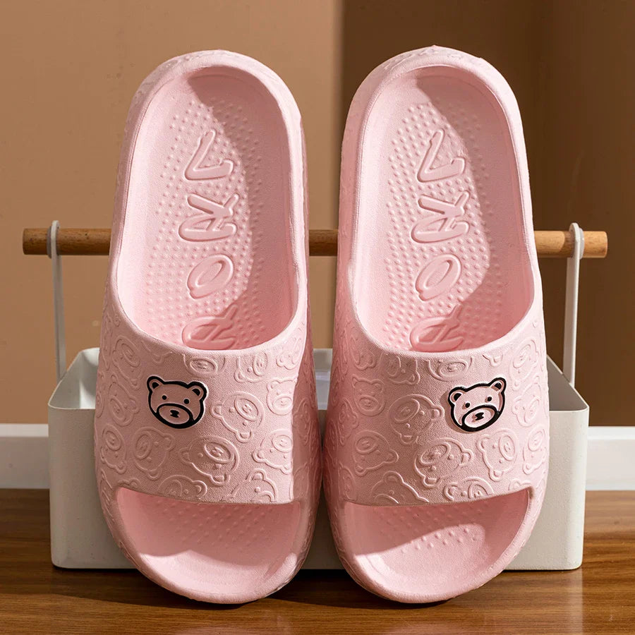 BearHug Bouncies – Soft EVA Cartoon Slippers for Couples | Summer Indoor Bathroom Anti-Slip Sandals for Women & Men