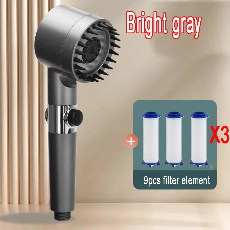 AquaForce 4‑Mode High‑Pressure Handheld Showerhead with One‑Click Stop & Built‑In Filter