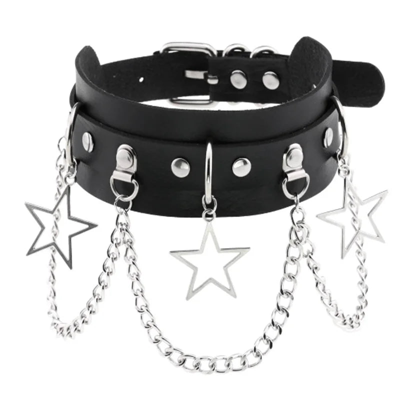 Harajuku Punk Rock Goth Choker - PU Leather Rivet Heart Cross Spike Necklace for Women, Hip Hop Bondage Jewelry