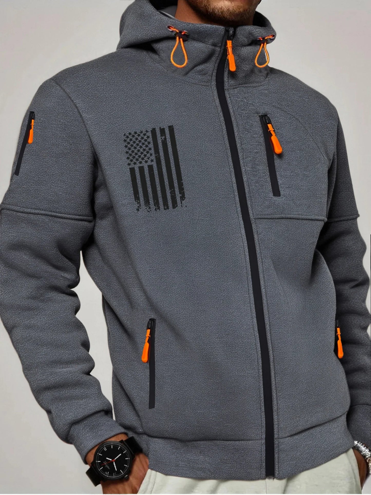 US Flag Zip Up Hoodie Men’s Casual Winter Jacket Adjustable Hood Sweatshirt
