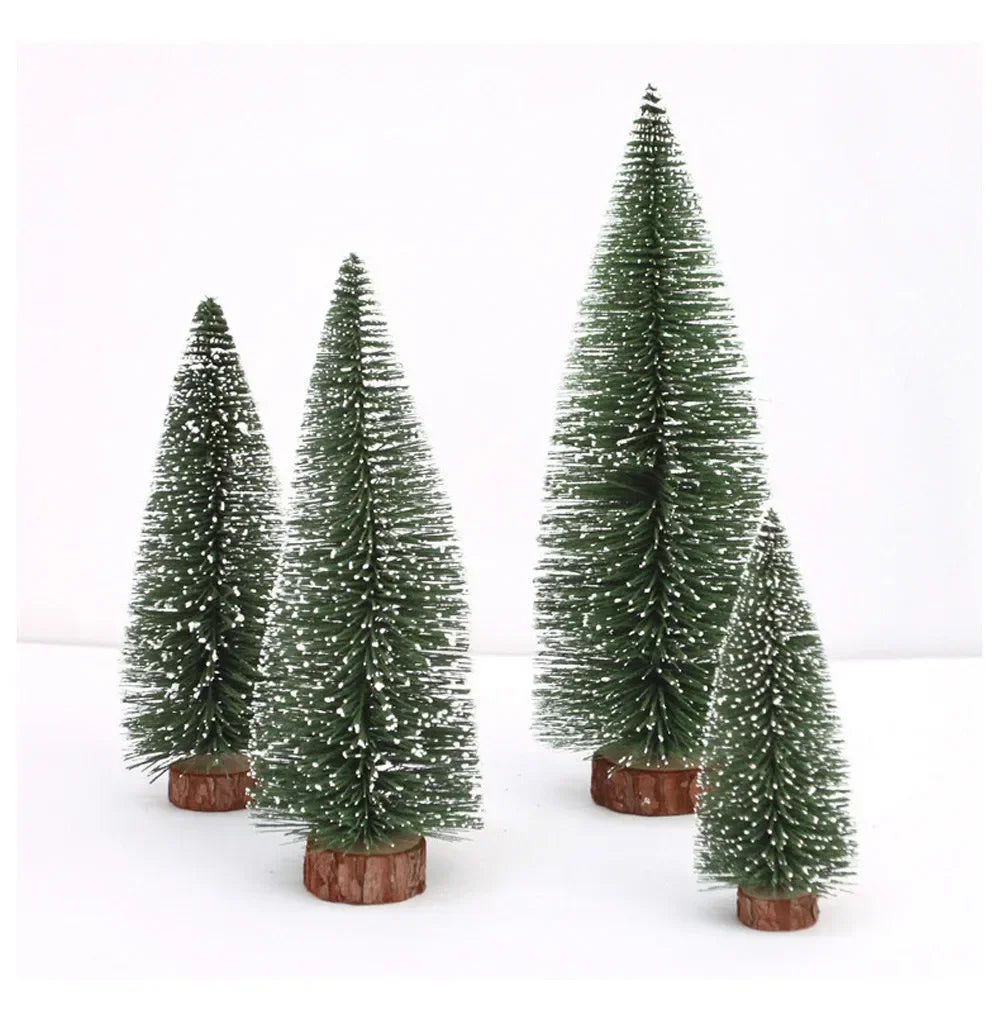 Snow-Kissed Mini Pine — Desktop Christmas Tree with Natural Wood Base (10–40 cm), Cozy Winter Decor for Home, Office & Parties