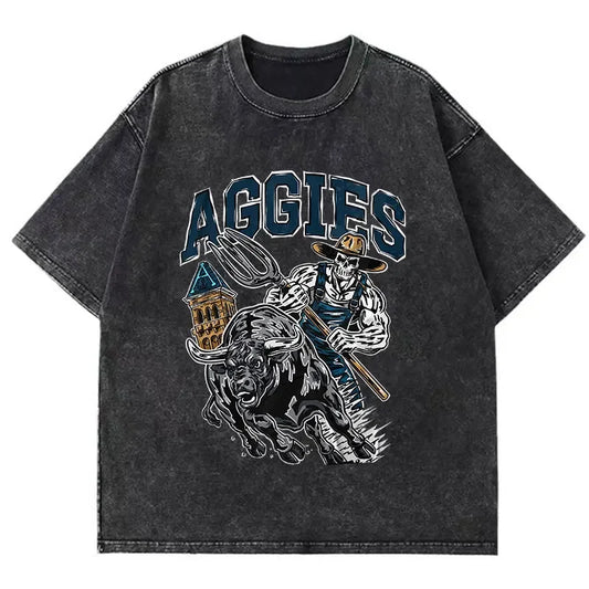 New York Skeleton Wings Vintage Basketball Tee — Gothic Streetwear for Men & Women, Washed Worn Look