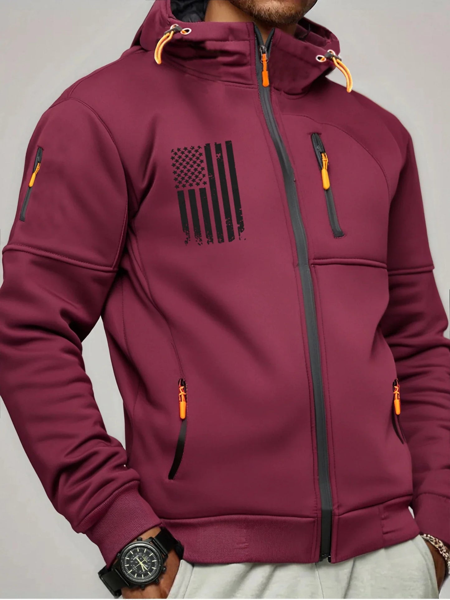 US Flag Zip Up Hoodie Men’s Casual Winter Jacket Adjustable Hood Sweatshirt