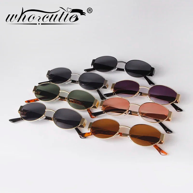 Retro Metal Frame Oval Sunglasses – Vintage 90s UV400 Gradient Shades for Men & Women