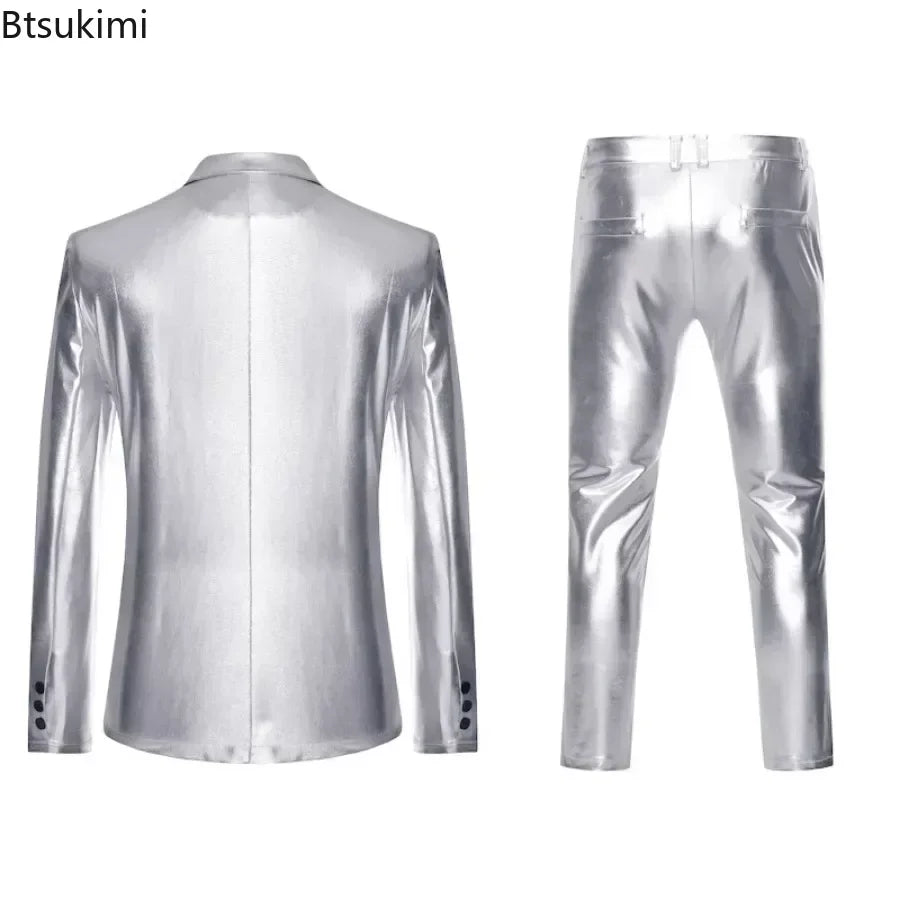 Men's Suit Sets Shiny Gold 2 Pieces Suits Chic Blazer+Pants Sets Stage Perform Clothes Party Nightclub Dancer Costume Sets Men