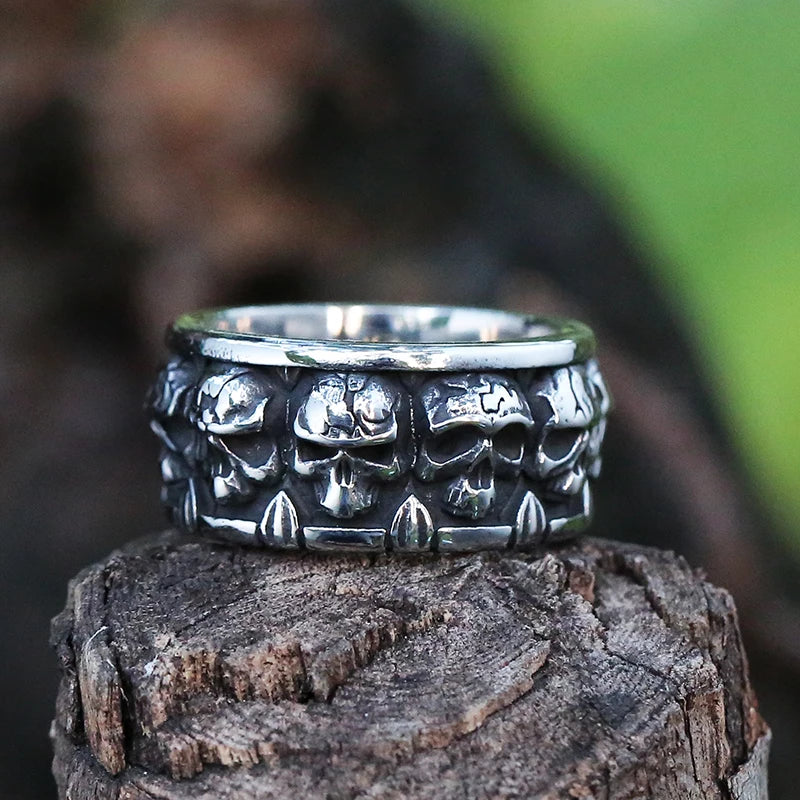 Stainless Steel Evil Skull Biker Ring – 316L Men’s Industrial-Grade Punk Rock Power Band (US Sizes, 30.5g Beast Weight)