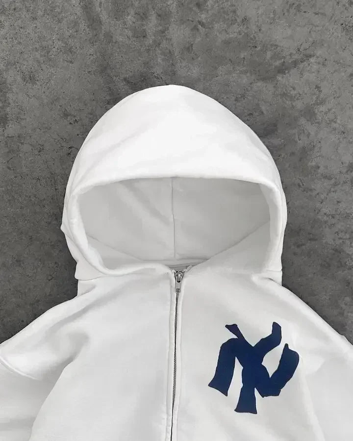 Electric Blue Anarchy Hoodie – Y2K Harajuku Letter Print Zip-Up for Men & Women, Street Royalty Edition