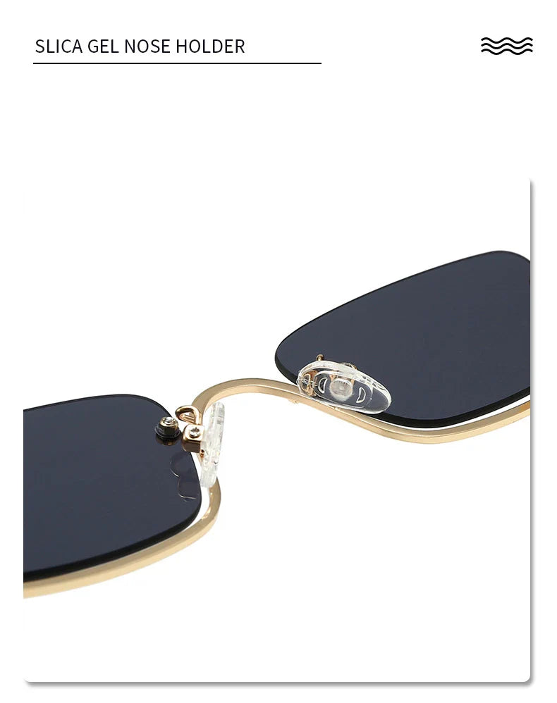 MEIHOU Half Frame Square Sunglasses for Women — Luxury Retro Metal Black Small Rectangle Shades, Semi-Rimless Rockstar Eyewear