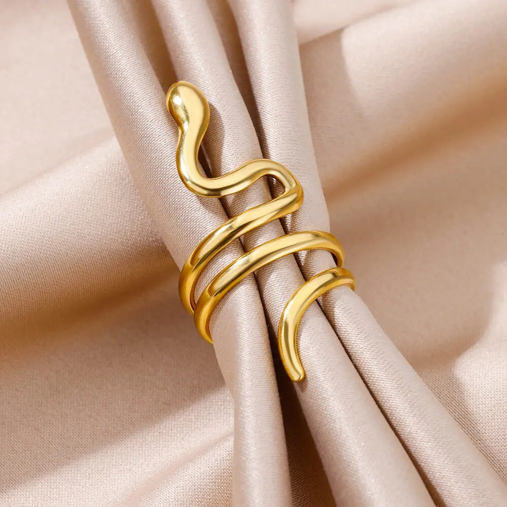 Golden Serpent Coil Ring — Gothic 18K Shine, Stainless Bite, Unisex Power Charm (Christmas Limited Edition)