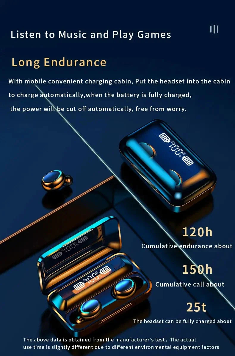 F9 PulsePods – Waterproof HiFi Bass Earbuds with LED Charge Display + Power Bank Case | Bluetooth 5.0, Touch Control, Noise-Canceling