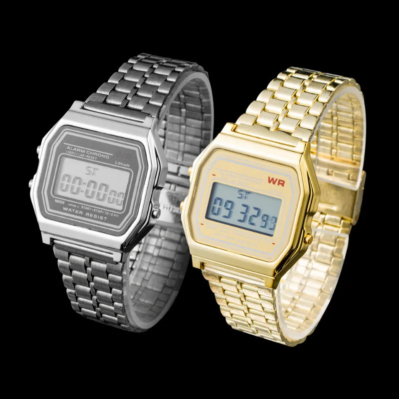 TickTock Vintage LED Digital Steel Strap Watch with Stopwatch, Alarm & Backlight for Men & Women
