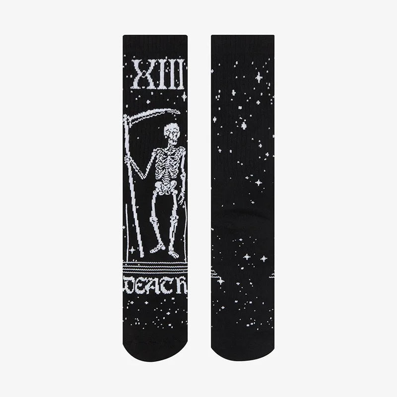 Gothic Skull Tiger Rose Heart Skeleton Doll Crew Socks Harajuku Retro Elastic Unisex Cotton Stocking Novelty Chic Long Socks