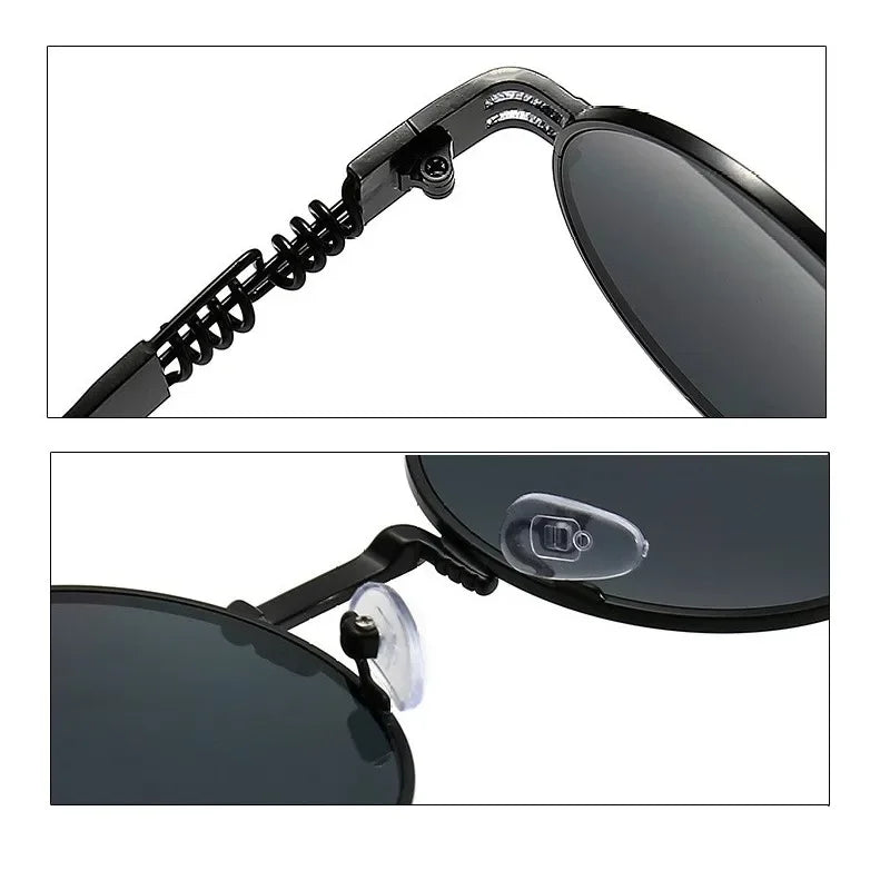 Crimson Gearpunk Shades – Gothic Red Round UV400 Sunglasses for the Brave