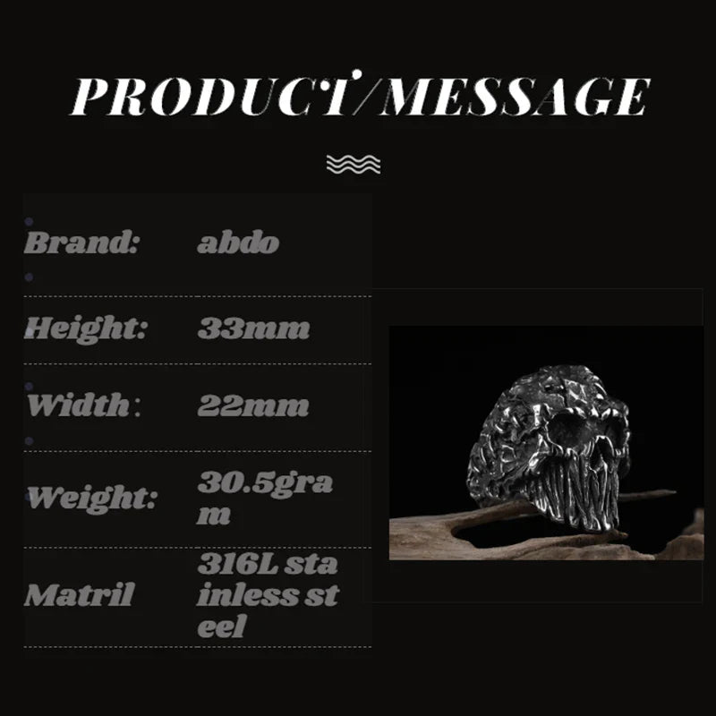 Stainless Steel Evil Skull Biker Ring – 316L Men’s Industrial-Grade Punk Rock Power Band (US Sizes, 30.5g Beast Weight)