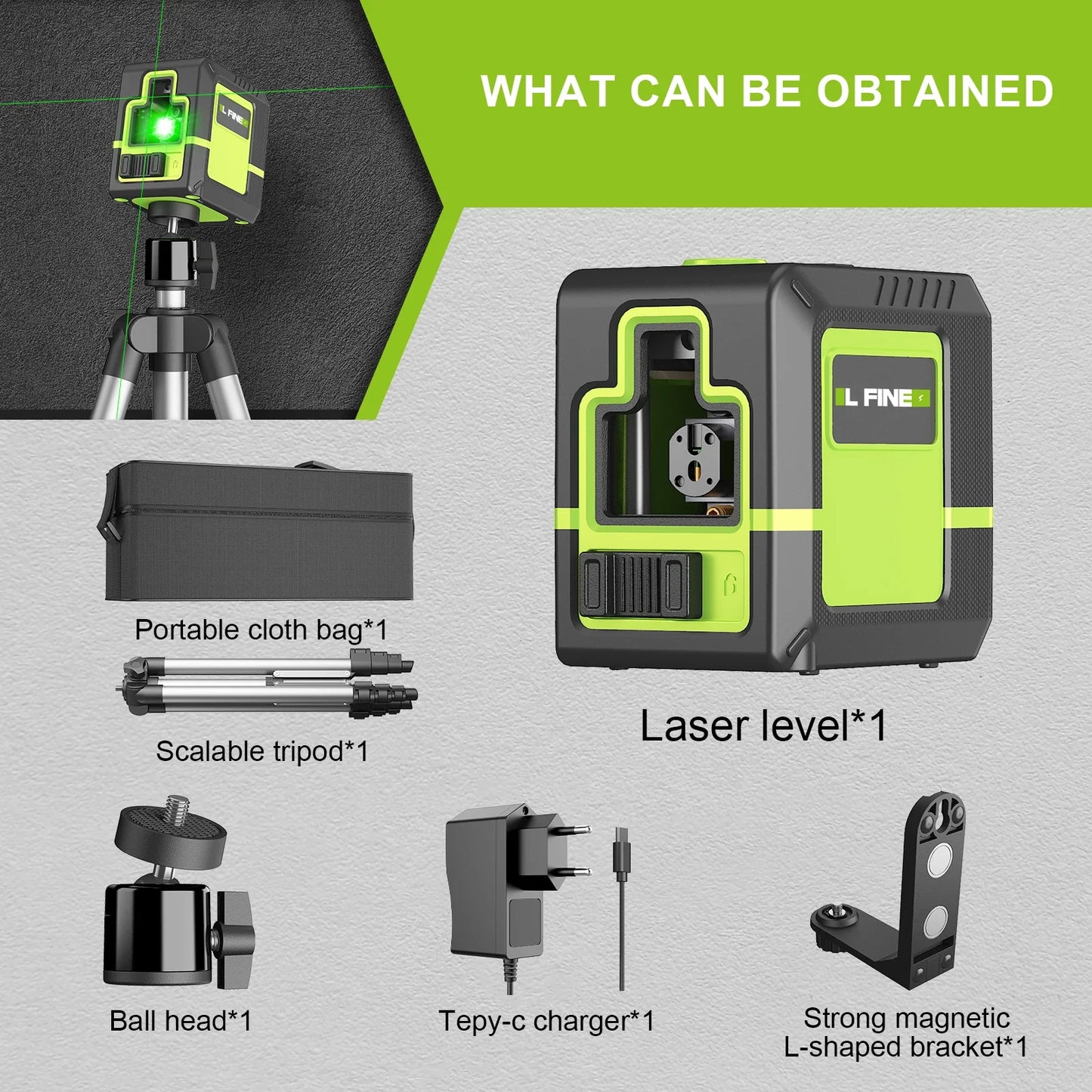 LFine 2-Line Laser Level with Tripod – Professional Horizontal & Vertical Precision 360° Self-Leveling Tool for Accurate Measurements