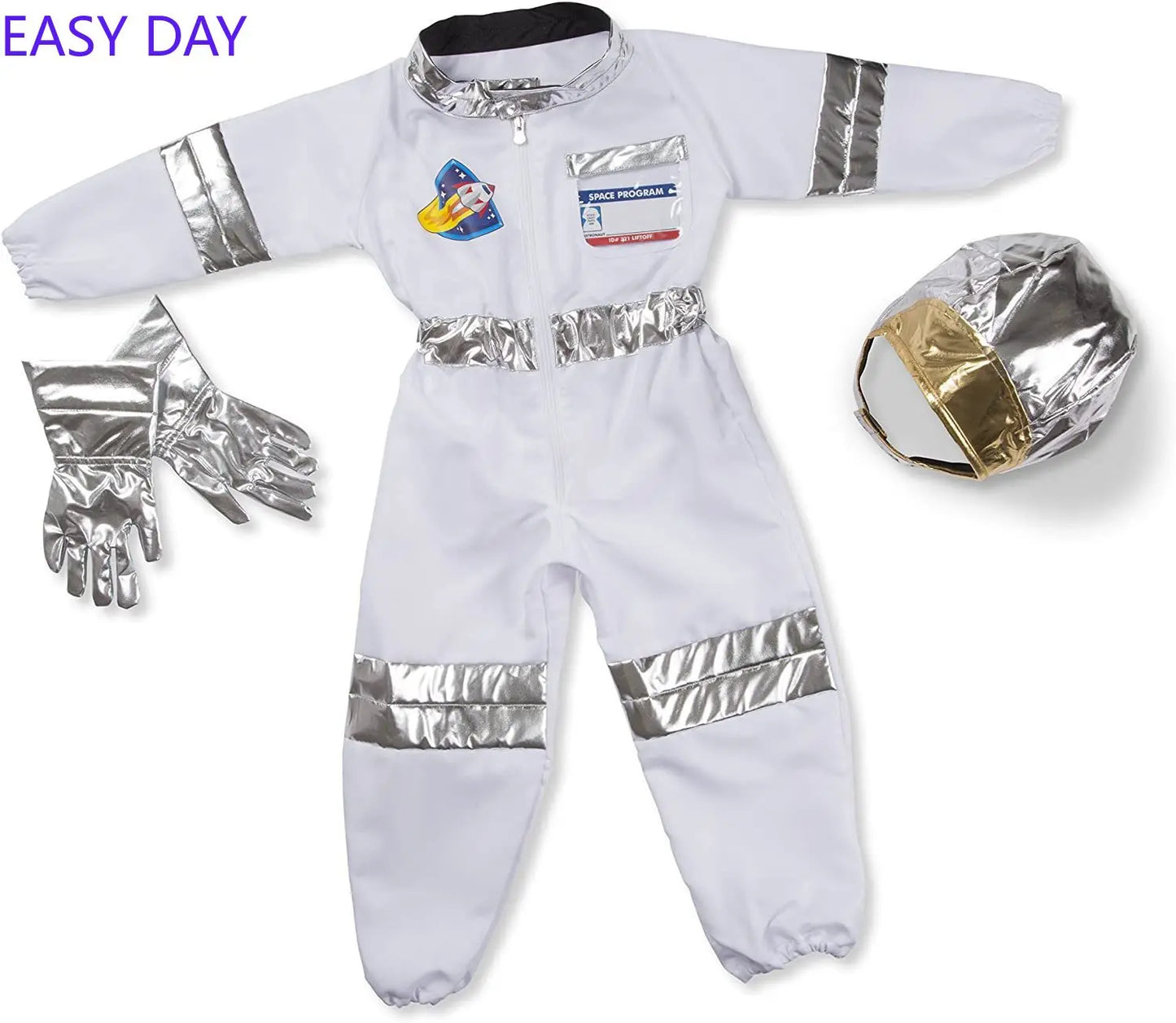 Kids Astronaut Cosplay Jumpsuit Space Party Costume With Gloves White Spaceman Outfit
