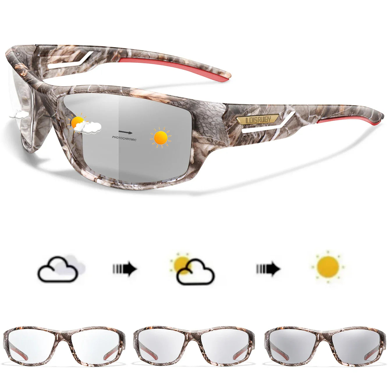 LOISRUBY CamoShift Photochromic Cycling Sunglasses – Road-Ready Vision for Every Light & Every Ride
