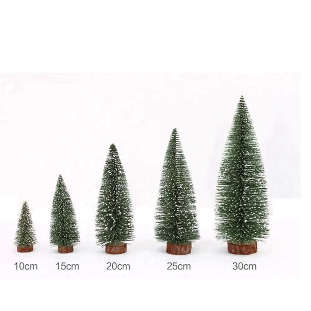 Snow-Kissed Mini Pine — Desktop Christmas Tree with Natural Wood Base (10–40 cm), Cozy Winter Decor for Home, Office & Parties