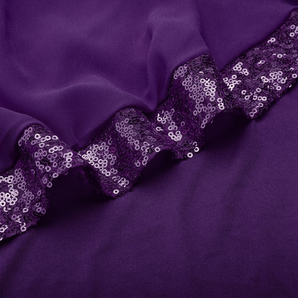 Women’s Sequined Chiffon Asymmetric Dress | Gothic Party Mini Dress With Cold Shoulder & Rockstar Shine