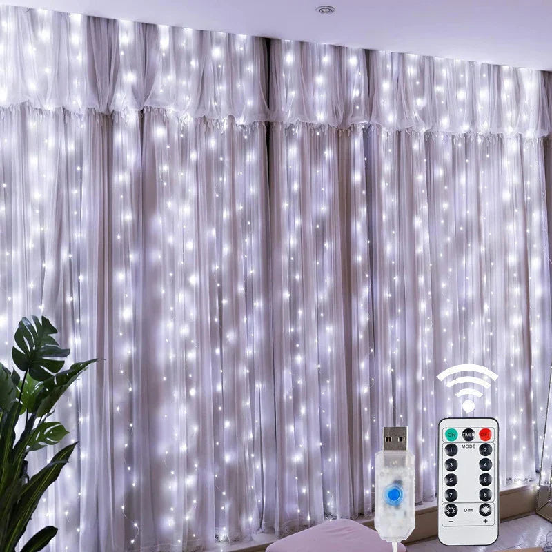 THOOBO! SparkLoom LED Curtain Fairy Lights — 8-Mode USB Remote Festoon String for Christmas, New Year & Home Décor ✨