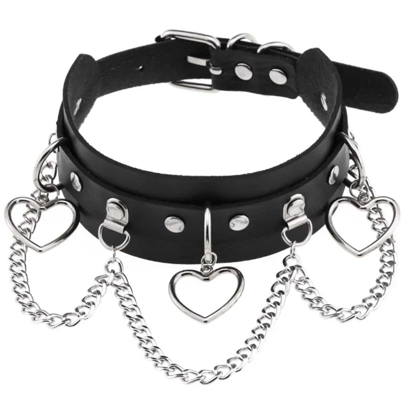 Harajuku Punk Rock Goth Choker - PU Leather Rivet Heart Cross Spike Necklace for Women, Hip Hop Bondage Jewelry