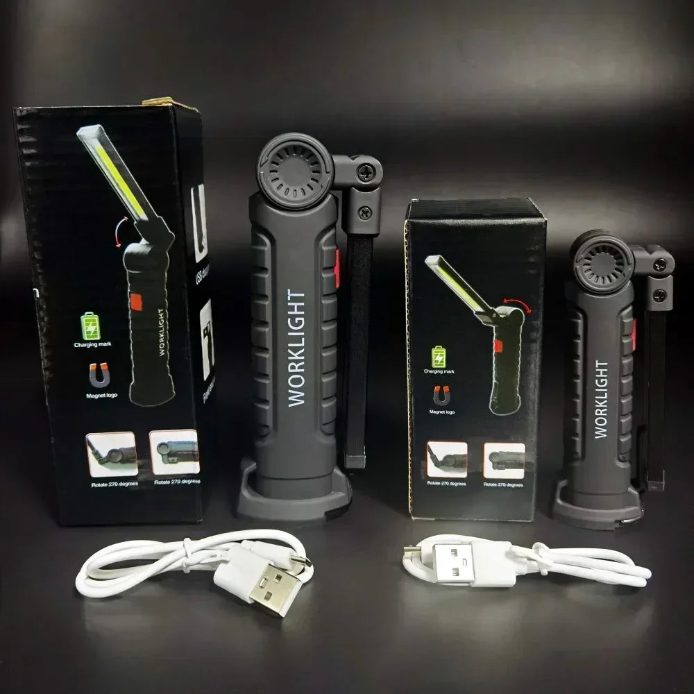 “Grip & Glow Pro” Magnetic COB LED Work Light – Pocket Torch Meets Power Bank
