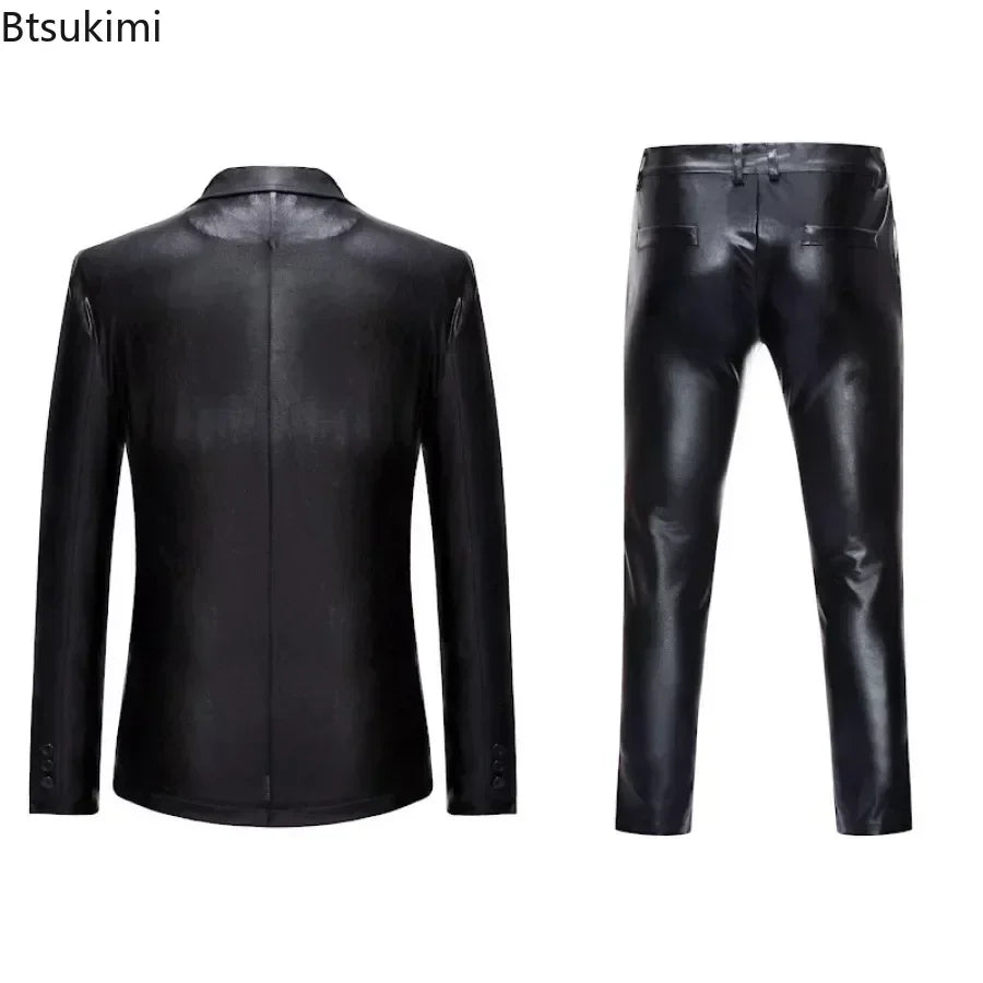 Men's Suit Sets Shiny Gold 2 Pieces Suits Chic Blazer+Pants Sets Stage Perform Clothes Party Nightclub Dancer Costume Sets Men