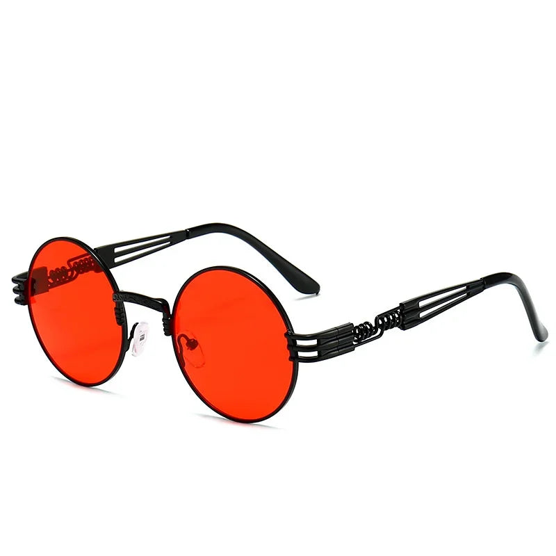 Crimson Gearpunk Shades – Gothic Red Round UV400 Sunglasses for the Brave