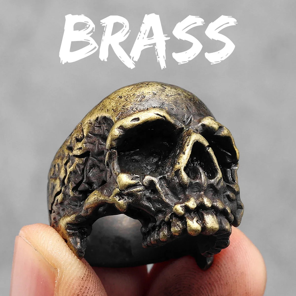 Copper Skull Punk Gothic Men's Ring | Vintage Brass Skeleton Jewelry for Women | Rock Fashion Halloween Gift