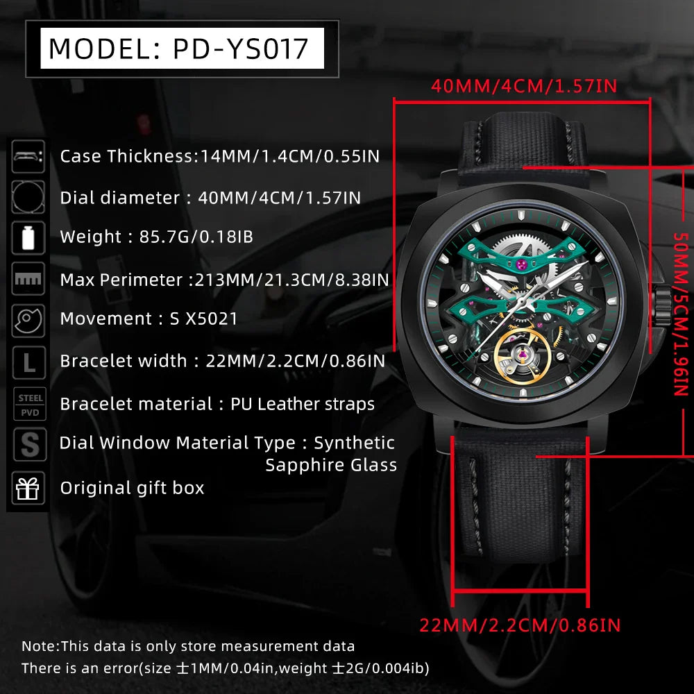 PAGANI DESIGN PD-YS017 “Midnight Machine” | 40MM Sapphire Automatic Men’s Watch | 100M Diver Grade Waterproof Skeleton Lume Timepiece
