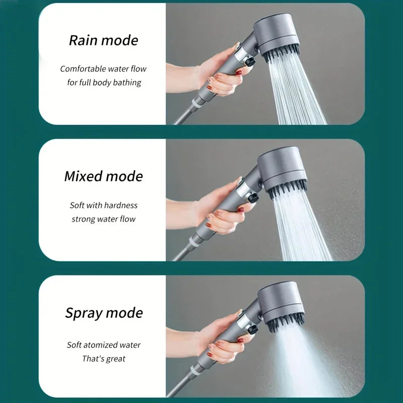AquaForce 4‑Mode High‑Pressure Handheld Showerhead with One‑Click Stop & Built‑In Filter