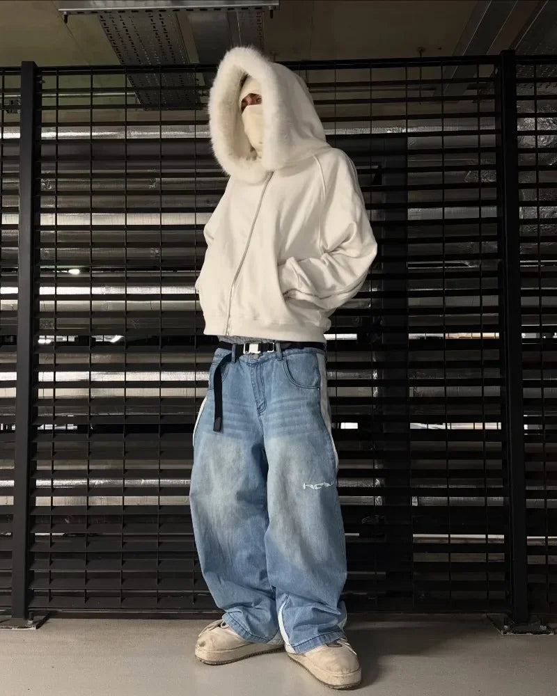 Chaos Stitch Y2K Spliced Wide-Leg Jeans – Street-Grade Embroidery for Rebels & Runaways